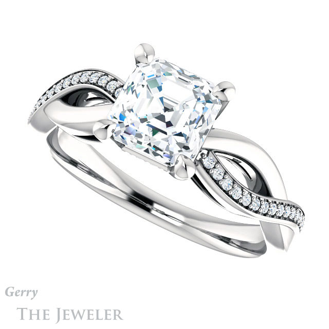 14k White Gold Asscher Cut Forever One Engagement Ring Setting #GTJ1135-asscher-fo-w 5 14k White Gold Asscher Cut Forever One Engagement Ring Setting #GTJ1135-asscher-fo-w