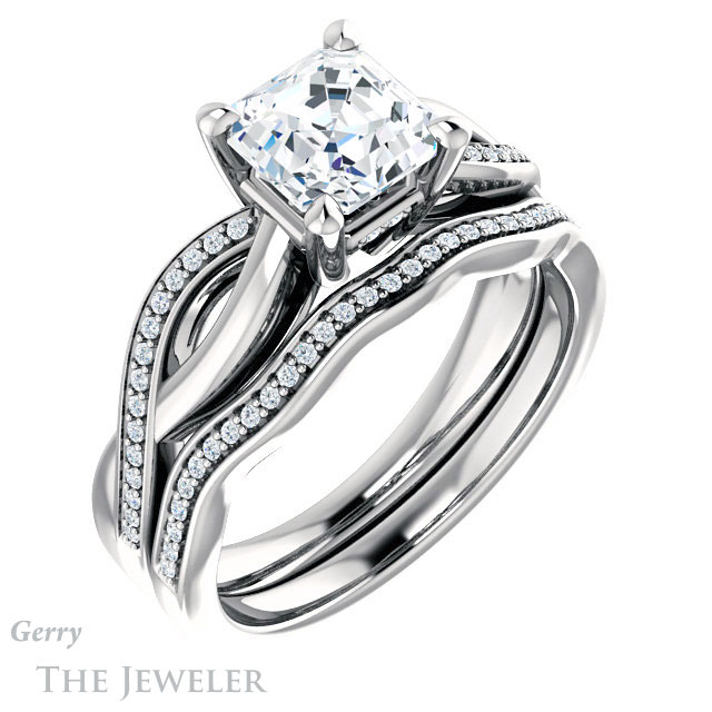 14k White Gold Asscher Cut Forever One Engagement Ring Setting #GTJ1135-asscher-fo-w 6 14k White Gold Asscher Cut Forever One Engagement Ring Setting #GTJ1135-asscher-fo-w