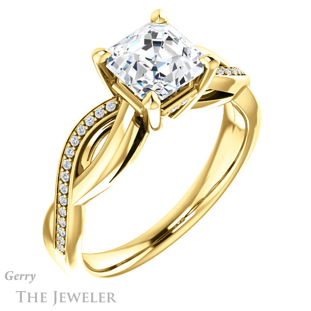 14k Yellow Gold Asscher Cut Forever One Engagement Ring Setting #GTJ1135-asscher-fo-y 4 14k Yellow Gold Asscher Cut Forever One Engagement Ring Setting #GTJ1135-asscher-fo-y