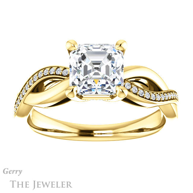 14k Yellow Gold Asscher Cut Forever One Engagement Ring Setting #GTJ1135-asscher-fo-y