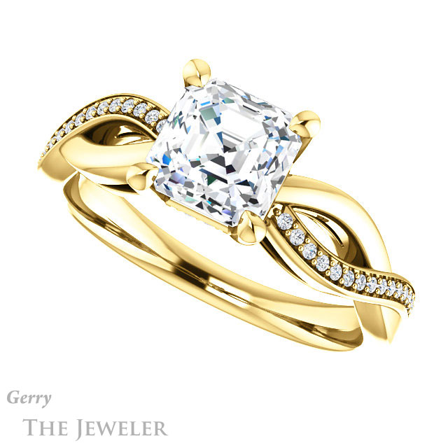 14k Yellow Gold Asscher Cut Forever One Engagement Ring Setting #GTJ1135-asscher-fo-y 5 14k Yellow Gold Asscher Cut Forever One Engagement Ring Setting #GTJ1135-asscher-fo-y