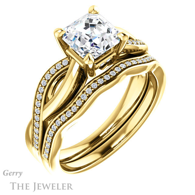 14k Yellow Gold Asscher Cut Forever One Engagement Ring Setting #GTJ1135-asscher-fo-y 6 14k Yellow Gold Asscher Cut Forever One Engagement Ring Setting #GTJ1135-asscher-fo-y