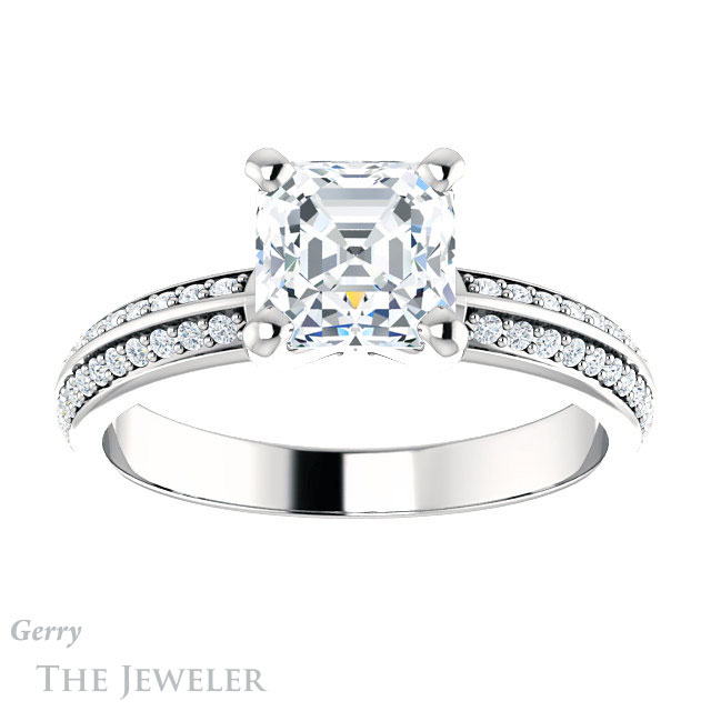 14k White Gold Asscher Cut Forever One Engagement Ring Setting #GTJ1136-asscher-fo-w