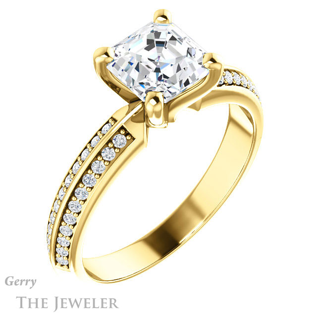 14k Yellow Gold Asscher Cut Forever One Engagement Ring Setting #GTJ1136-asscher-fo-y