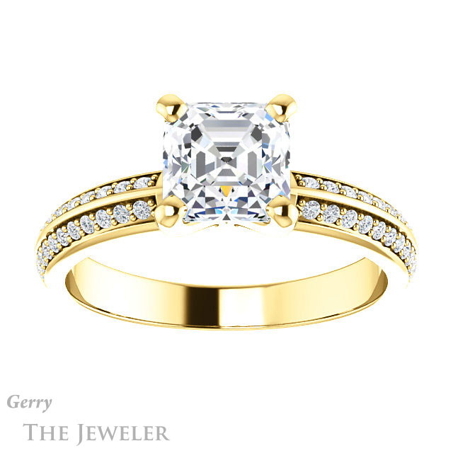 14k Yellow Gold Asscher Cut Forever One Engagement Ring Setting #GTJ1136-asscher-fo-y