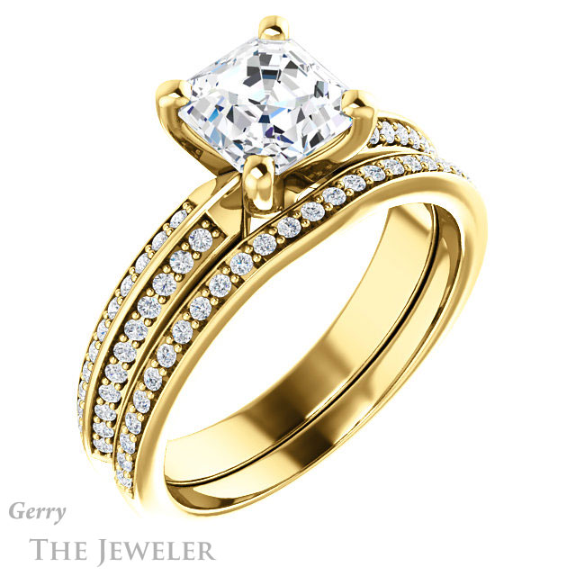 14k Yellow Gold Asscher Cut Forever One Engagement Ring Setting #GTJ1136-asscher-fo-y
