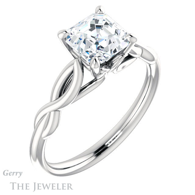 14k White Gold Asscher Cut Forever One Engagement Ring Setting #GTJ1137-asscher-fo-w