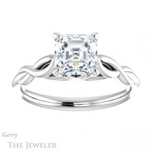 14k White Gold Asscher Cut Forever One Engagement Ring Setting #GTJ1137-asscher-fo-w
