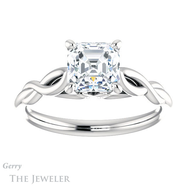 14k White Gold Asscher Cut Forever One Engagement Ring Setting #GTJ1137-asscher-fo-w