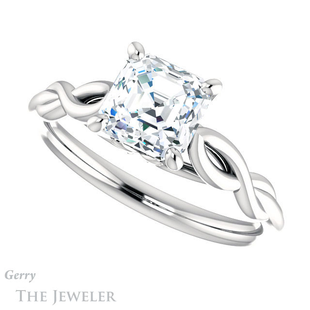 14k White Gold Asscher Cut Forever One Engagement Ring Setting #GTJ1137-asscher-fo-w