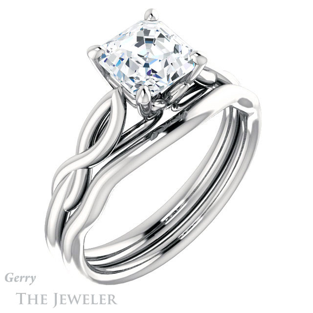 14k White Gold Asscher Cut Forever One Engagement Ring Setting #GTJ1137-asscher-fo-w