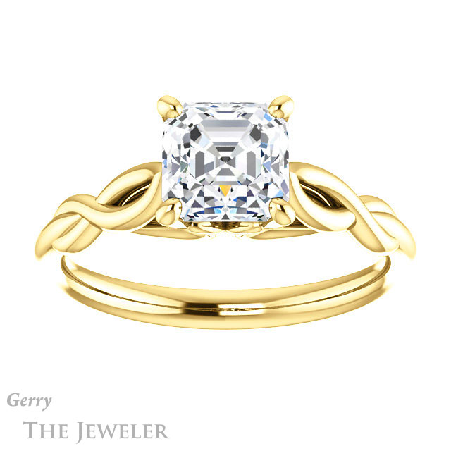 14k Yellow Gold Asscher Cut Forever One Engagement Ring Setting #GTJ1137-asscher-fo-y