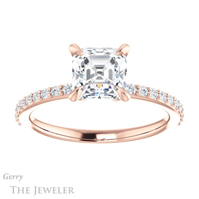 14k Rose Gold Asscher Cut Forever One Engagement Ring Setting #GTJ1138-asscher-fo-r
