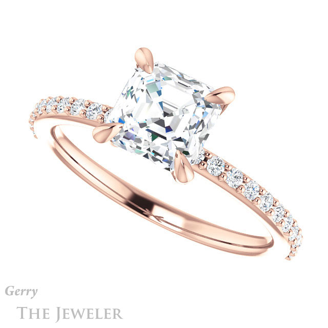 14k Rose Gold Asscher Cut Forever One Engagement Ring Setting #GTJ1138-asscher-fo-r 5 14k Rose Gold Asscher Cut Forever One Engagement Ring Setting #GTJ1138-asscher-fo-r