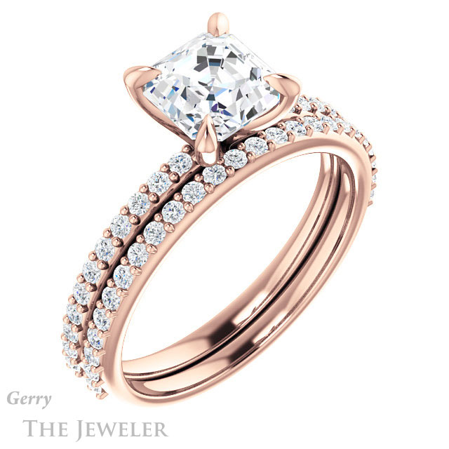 14k Rose Gold Asscher Cut Forever One Engagement Ring Setting #GTJ1138-asscher-fo-r 6 14k Rose Gold Asscher Cut Forever One Engagement Ring Setting #GTJ1138-asscher-fo-r