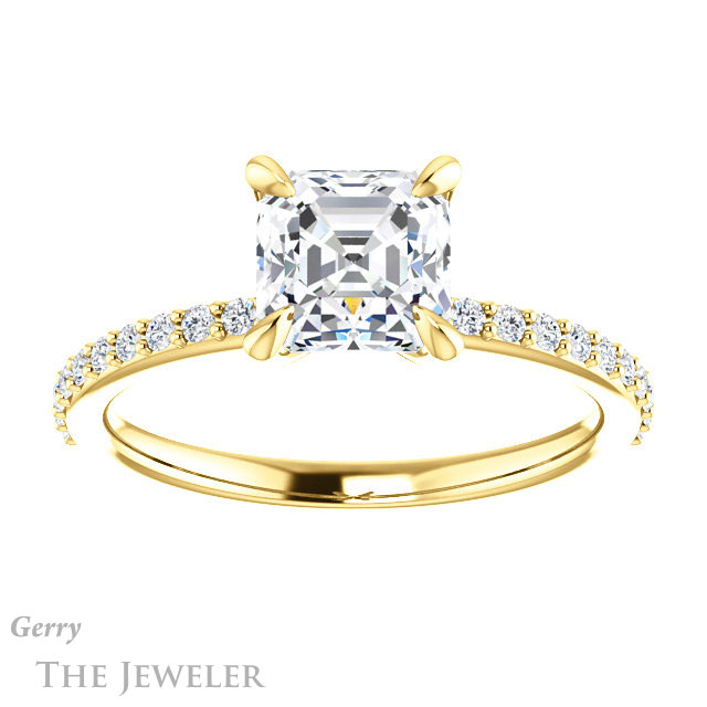 14k Yellow Gold Asscher Cut Forever One Engagement Ring Setting #GTJ1138-asscher-fo-y