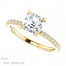 14k Yellow Gold Asscher Cut Forever One Engagement Ring Setting #GTJ1138-asscher-fo-y