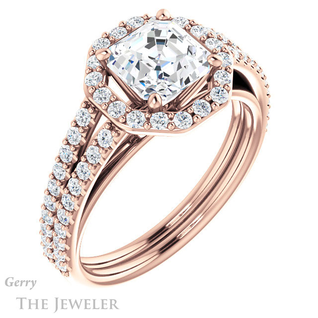 Asscher Cut Forever One Engagement Ring Setting #GTJ1139-asscher-fo-r | Gerry The Jeweler 14k Rose Gold Asscher Cut Forever One Engagement Ring Setting #GTJ1139-asscher-fo-r