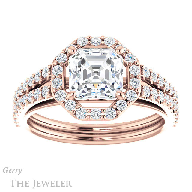 Asscher Cut Forever One Engagement Ring Setting #GTJ1139-asscher-fo-r | Gerry The Jeweler 14k Rose Gold Asscher Cut Forever One Engagement Ring Setting #GTJ1139-asscher-fo-r