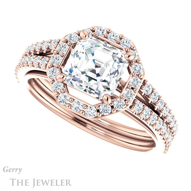 Asscher Cut Forever One Engagement Ring Setting #GTJ1139-asscher-fo-r | Gerry The Jeweler 14k Rose Gold Asscher Cut Forever One Engagement Ring Setting #GTJ1139-asscher-fo-r