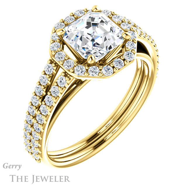 Asscher Cut Forever One Engagement Ring Setting #GTJ1139-asscher-fo-y | Gerry The Jeweler 14k Yellow Gold Asscher Cut Forever One Engagement Ring Setting #GTJ1139-asscher-fo-y