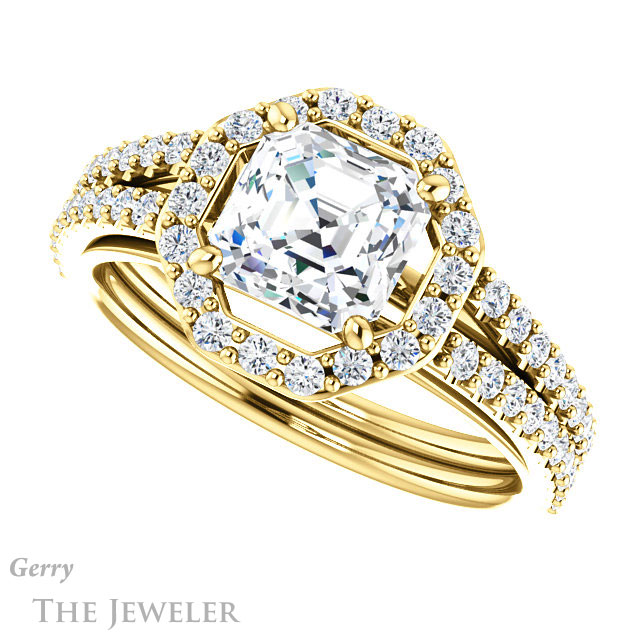 Asscher Cut Forever One Engagement Ring Setting #GTJ1139-asscher-fo-y | Gerry The Jeweler 14k Yellow Gold Asscher Cut Forever One Engagement Ring Setting #GTJ1139-asscher-fo-y