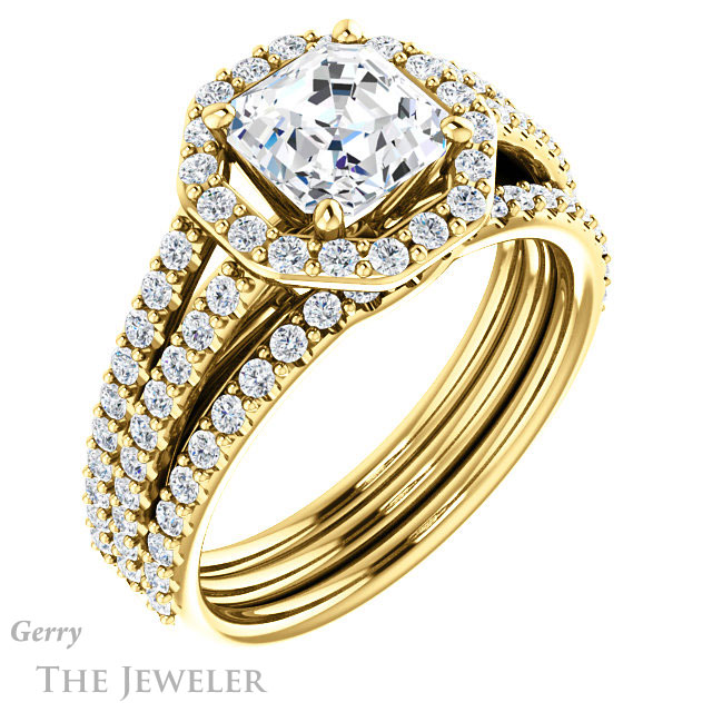 Asscher Cut Forever One Engagement Ring Setting #GTJ1139-asscher-fo-y | Gerry The Jeweler 14k Yellow Gold Asscher Cut Forever One Engagement Ring Setting #GTJ1139-asscher-fo-y