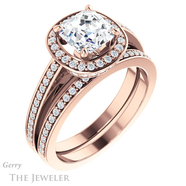 14k Rose Gold Asscher Cut Forever One Engagement Ring Setting #GTJ1140-asscher-fo-r