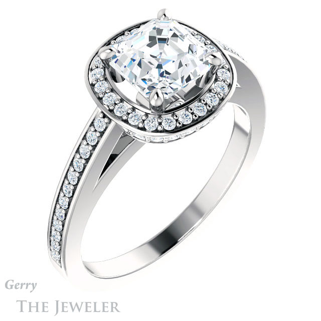 14k White Gold Asscher Cut Forever One Engagement Ring Setting #GTJ1140-asscher-fo-w