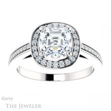14k White Gold Asscher Cut Forever One Engagement Ring Setting #GTJ1140-asscher-fo-w