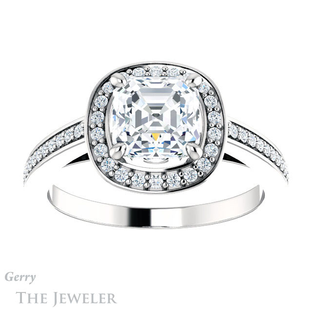 14k White Gold Asscher Cut Forever One Engagement Ring Setting #GTJ1140-asscher-fo-w