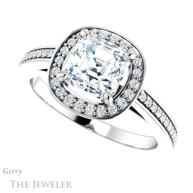 14k White Gold Asscher Cut Forever One Engagement Ring Setting #GTJ1140-asscher-fo-w