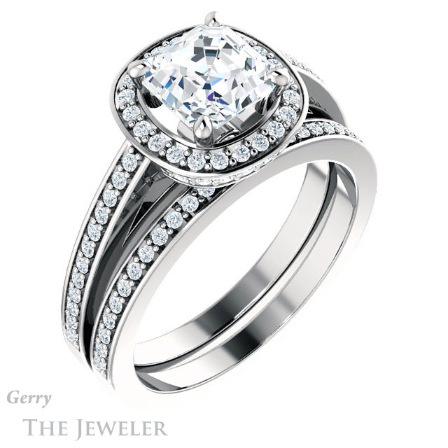 14k White Gold Asscher Cut Forever One Engagement Ring Setting #GTJ1140-asscher-fo-w