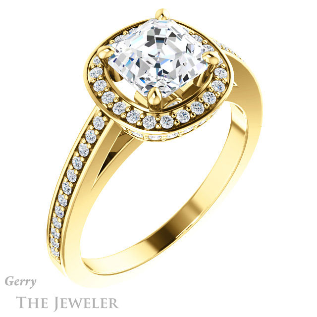 14k Yellow Gold Asscher Cut Forever One Engagement Ring Setting #GTJ1140-asscher-fo-y