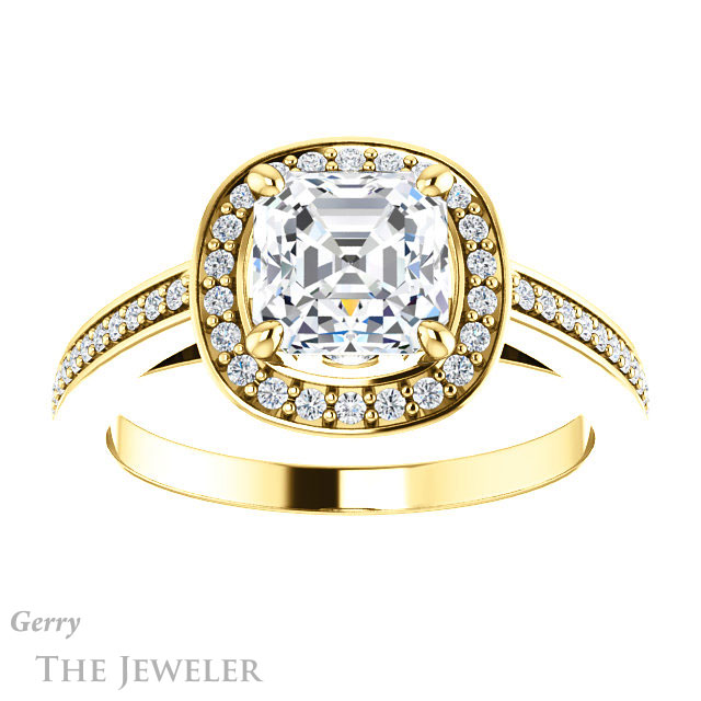 14k Yellow Gold Asscher Cut Forever One Engagement Ring Setting #GTJ1140-asscher-fo-y
