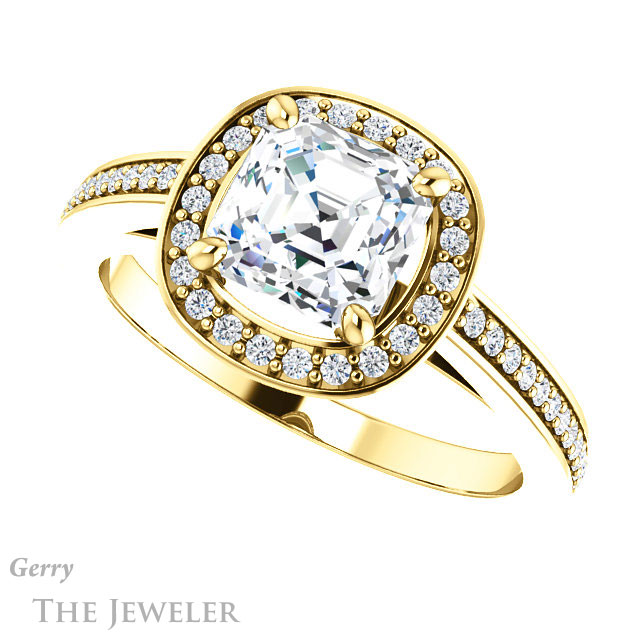 14k Yellow Gold Asscher Cut Forever One Engagement Ring Setting #GTJ1140-asscher-fo-y