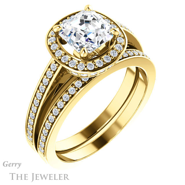 14k Yellow Gold Asscher Cut Forever One Engagement Ring Setting #GTJ1140-asscher-fo-y