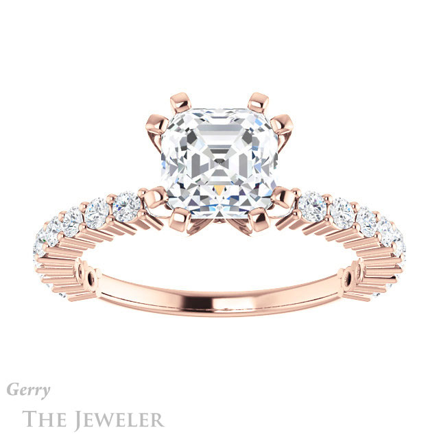 14k Rose Gold Asscher Cut Forever One Engagement Ring Setting #GTJ1141-asscher-fo-r