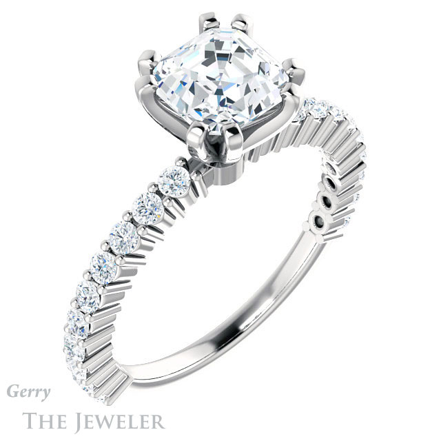 14k White Gold Asscher Cut Forever One Engagement Ring Setting #GTJ1141-asscher-fo-w
