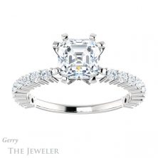 14k White Gold Asscher Cut Forever One Engagement Ring Setting #GTJ1141-asscher-fo-w