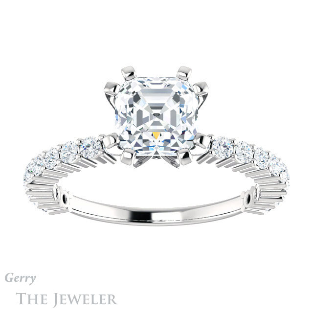 14k White Gold Asscher Cut Forever One Engagement Ring Setting #GTJ1141-asscher-fo-w