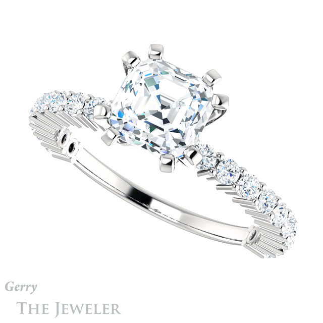 14k White Gold Asscher Cut Forever One Engagement Ring Setting #GTJ1141-asscher-fo-w