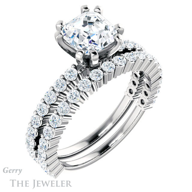 14k White Gold Asscher Cut Forever One Engagement Ring Setting #GTJ1141-asscher-fo-w