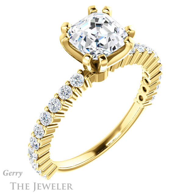 14k Yellow Gold Asscher Cut Forever One Engagement Ring Setting #GTJ1141-asscher-fo-y