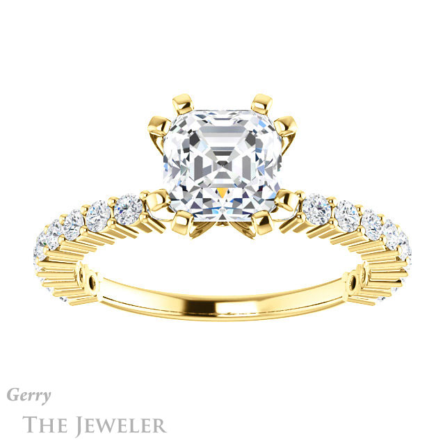 14k Yellow Gold Asscher Cut Forever One Engagement Ring Setting #GTJ1141-asscher-fo-y