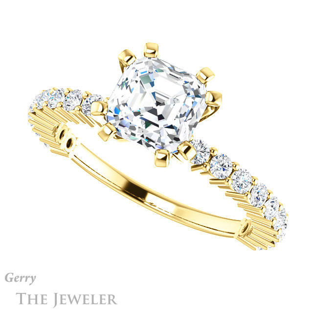 14k Yellow Gold Asscher Cut Forever One Engagement Ring Setting #GTJ1141-asscher-fo-y