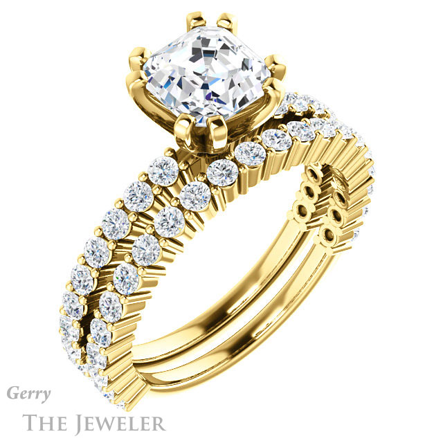 14k Yellow Gold Asscher Cut Forever One Engagement Ring Setting #GTJ1141-asscher-fo-y