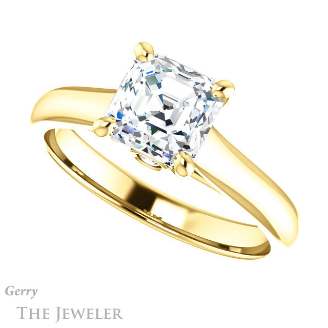 14k Yellow Gold Asscher Cut Forever One Engagement Ring Setting #GTJ1142-asscher-fo-y