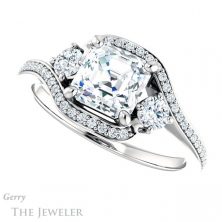 14k White Gold Asscher Cut Forever One Engagement Ring Setting #GTJ1143-asscher-fo-w