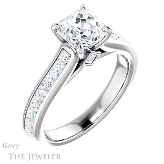 14k White Gold Asscher Cut Forever One Engagement Ring Setting #GTJ1144-asscher-fo-w